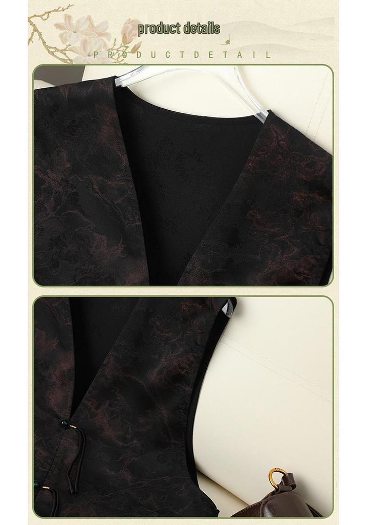 Vintage Chinese Style Short Vest with Jacquard Frog Buttons - Versatile Summer Shawl Outerwear
