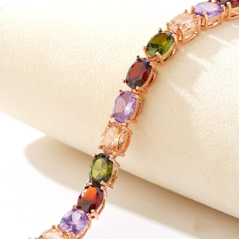 Rose Gold Plated Geometric Crystal Bracelet Women Fashion Elegant Colorful Zircon Charm Jewelry