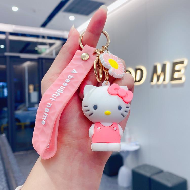 New Creative Cute Sitting KT Cat Girl Keychain Cartoon Doll Key Chain Car Schoolbag Pendant