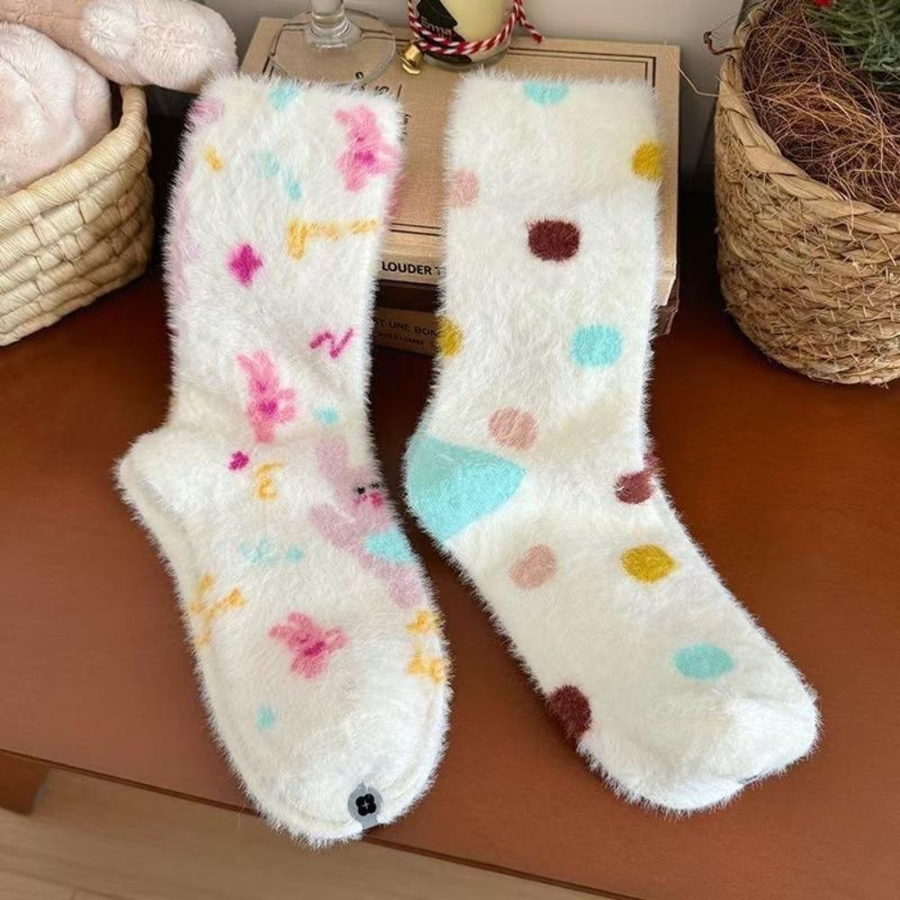 Winter Thickened Floor Stockings Cute Mink Velvet Middle Tube Socks  New Year's Gift