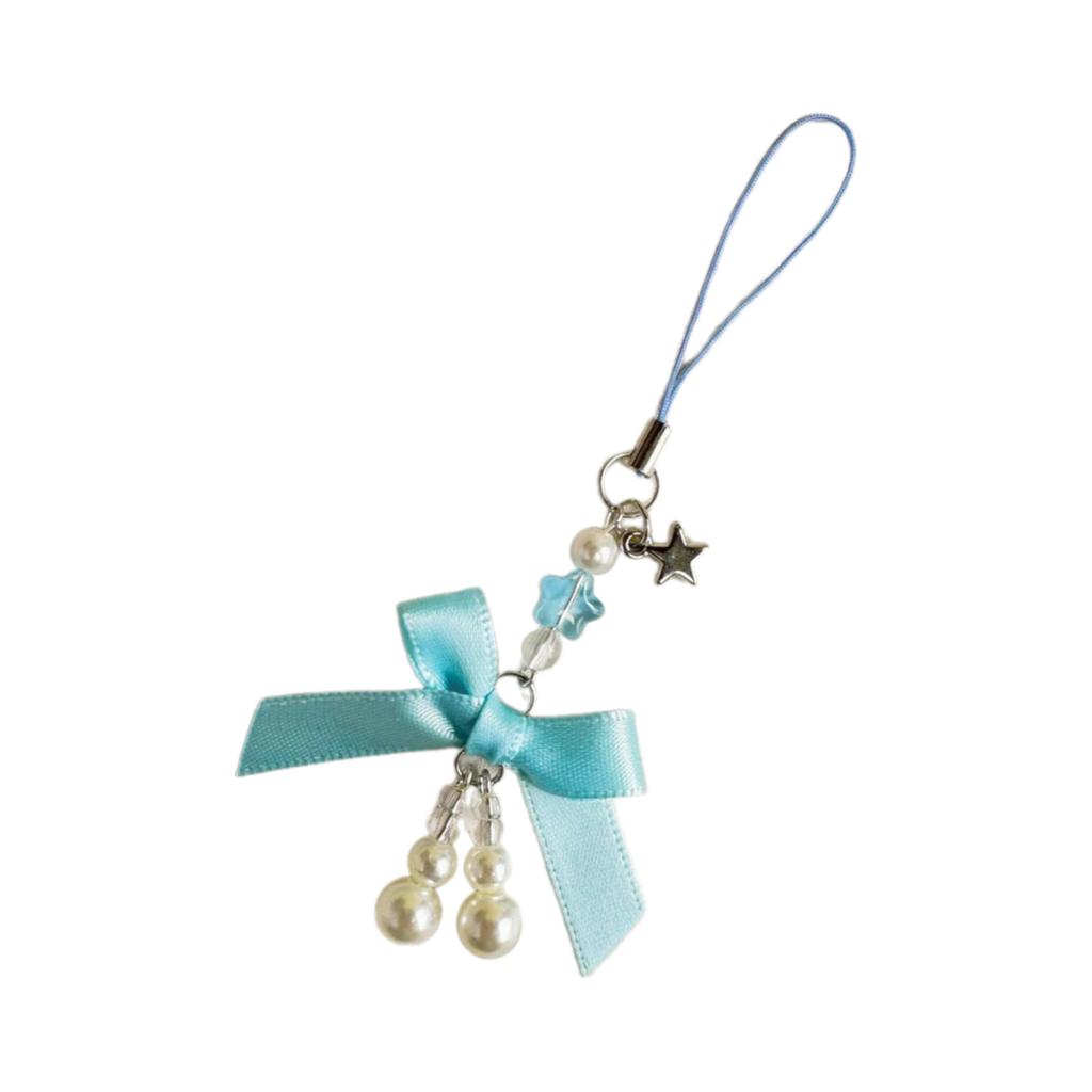Bowknot Star Keychain Pendant Pearls Beaded Butterfly Knot Key Chain Fashionable Bow Ornament for Phones and Bag