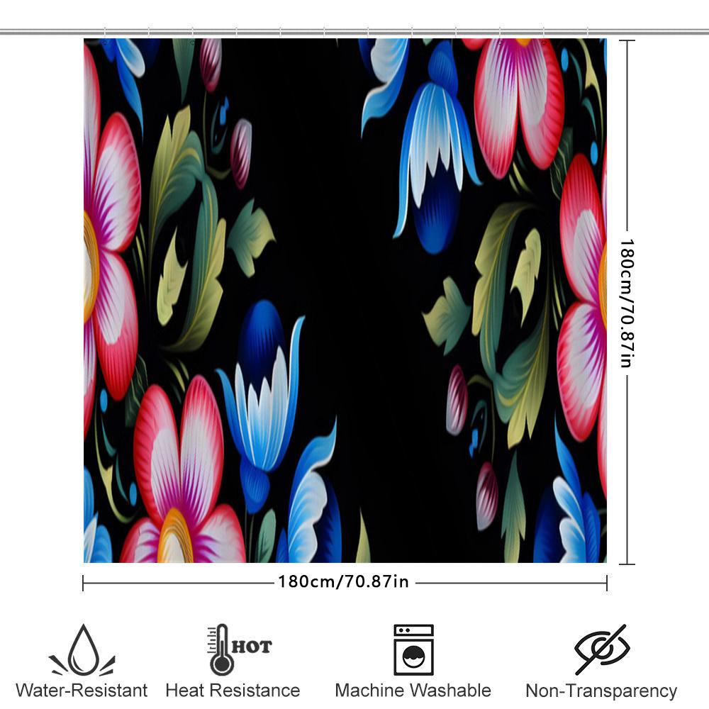 Colorful Floral Shower Curtain Printed Polyester Fabric Bath Decor Waterproof Bathroom Accessories Blue Pink Red White Yellow Gr