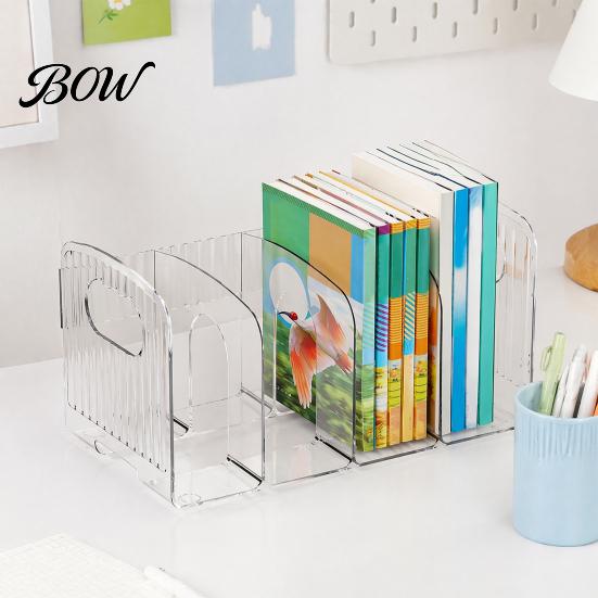 Space Saving Book Stand for Students Clear Magazine Holder, 3/4-Compartment Desk Organizer, Vertical Bookend File Multifunctional Storage Box