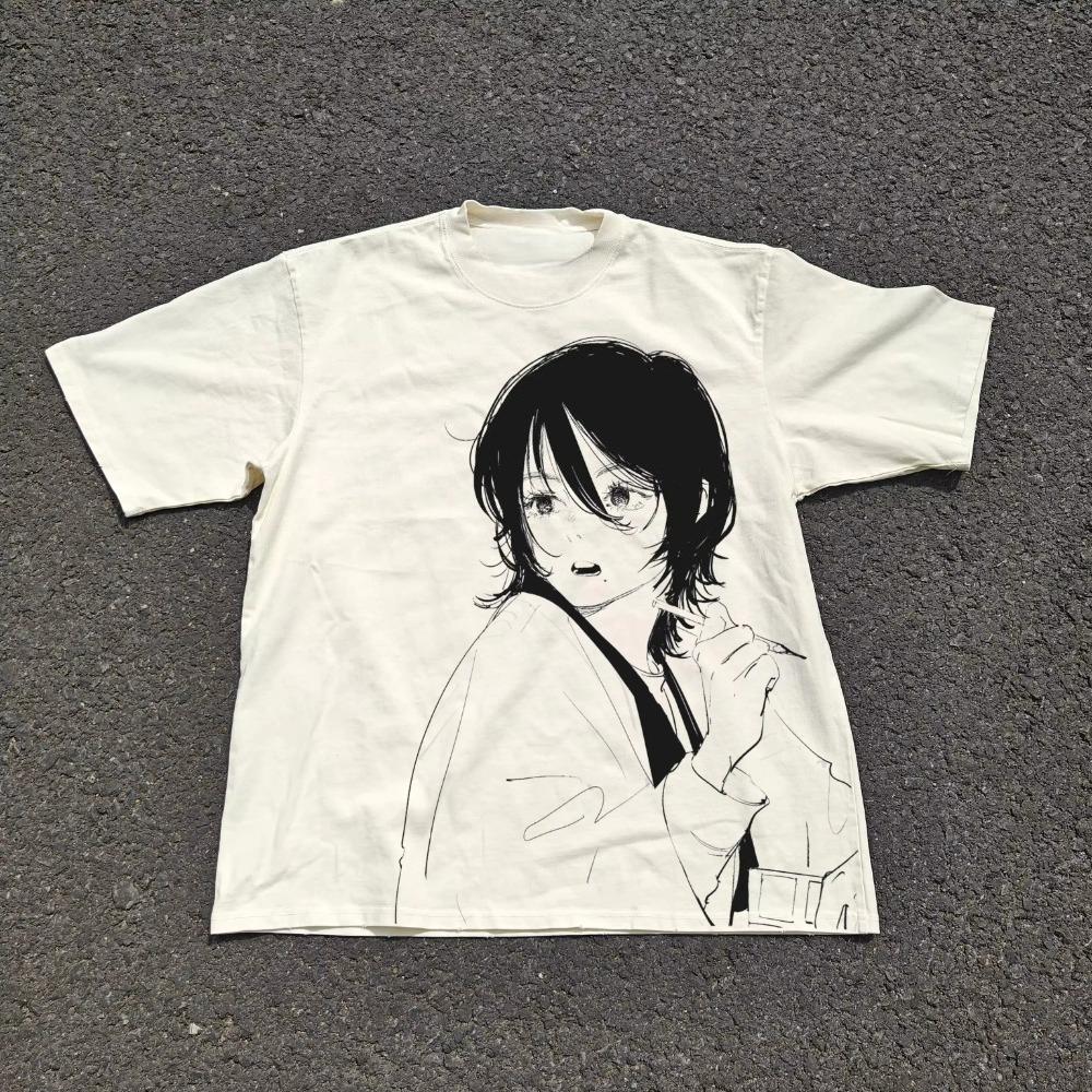 Street Style Anime Style Tshirt Hiphop Tshirt Unisexs Tshirt Retro Fashion Printed Pattern Casual Tshirt