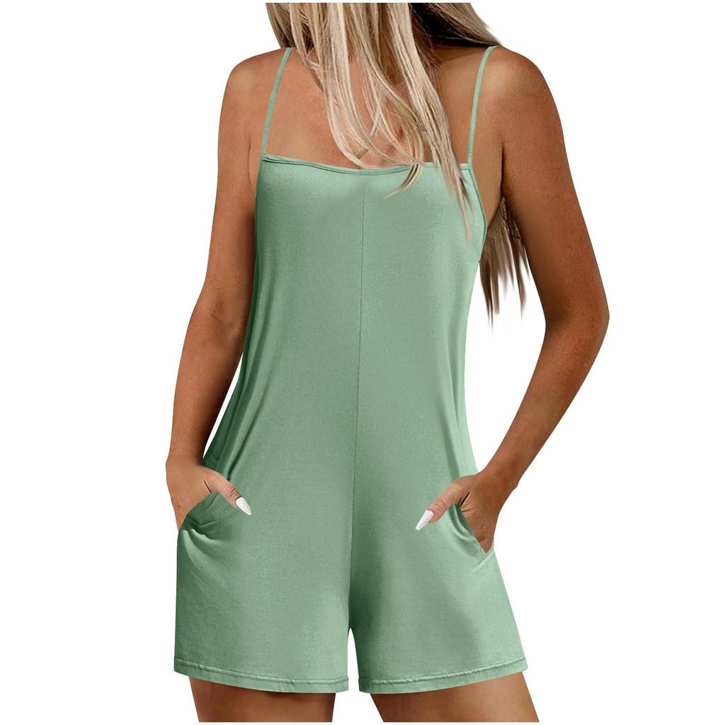Damen Lässige Und Modische Ärmellose Camisole Mit Tasche Jumpsuit Shorts Jumpsuit Shorts
