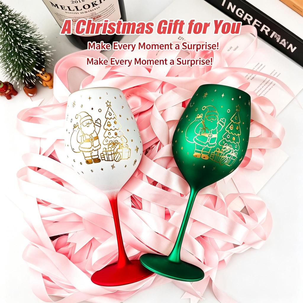 Christmas Stemmed Wine Glass, 530ml Festive Goblet Cup, Decorative Glassware for Home Party, Bar & Holiday Table Setting