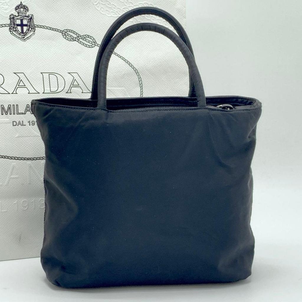 PRADA Handbag Tote Bag Tessuto Nylon White Tag Black Triangle Logo Plate Auth