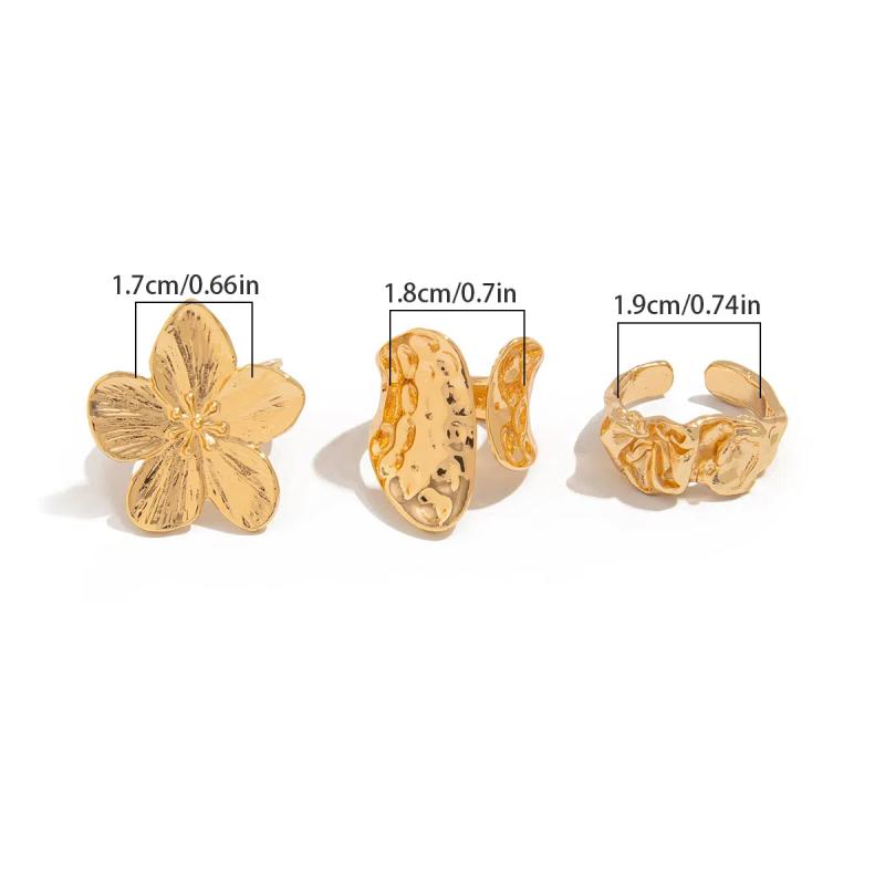 Retro Punk Metel Irregular Exaggerated Flower Ring For Women Elegant Baroque Pearl Open Ring Jewelry Accessories Gifts