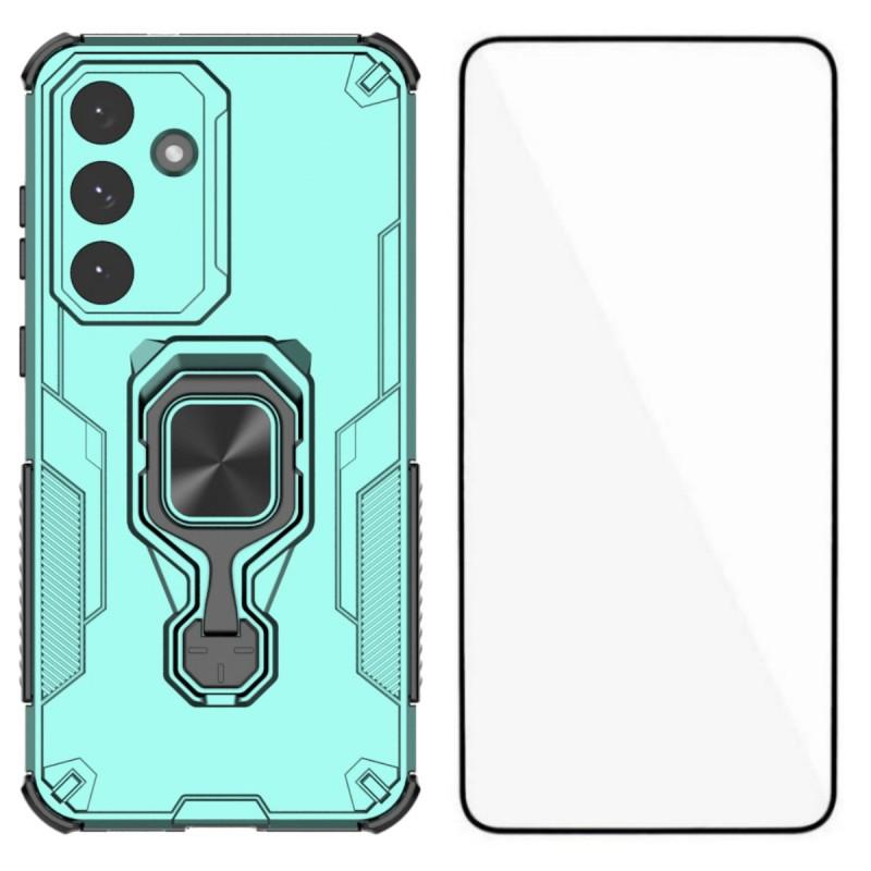 For Samsung Galaxy S25 FE Phone Case WANLONFENG PC TPU Back Cover Kickstand with Tempered Glass