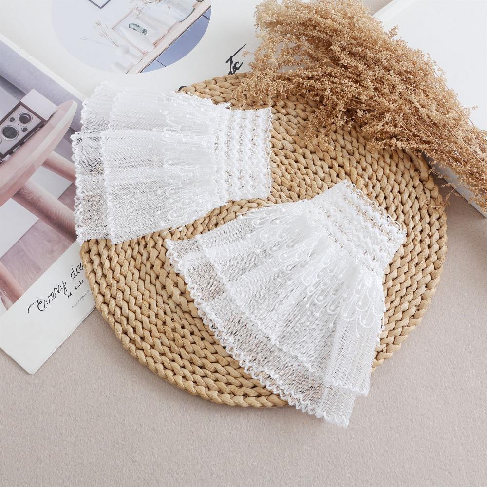 Pleated Elastic Sleeve Cuffs Double Layer False Cuff Sleeve Lace Fake Cuffs Clothing Accessory