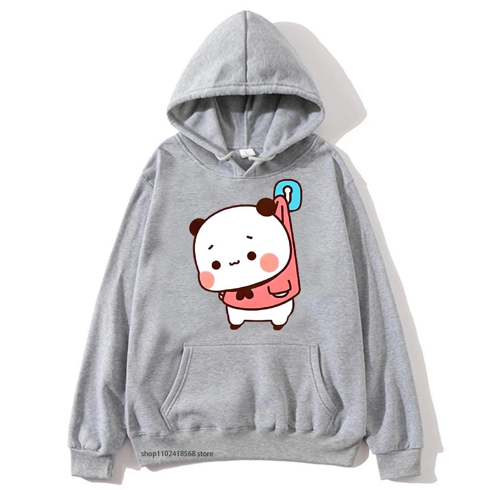 Cute Bubu and Duud Is Hanging In The Wall Funny Hoodie Panda and Brownie Bear Graphic Sweatshirt Clothes