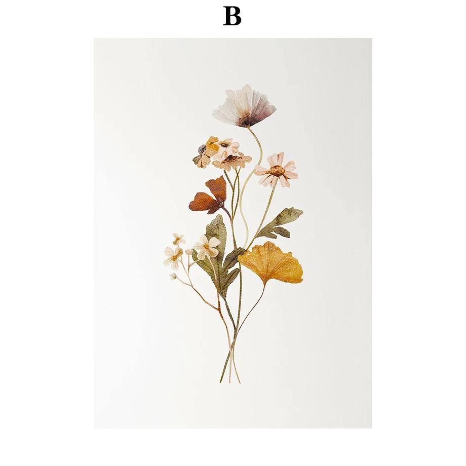 Boho Floral Artwork Watercolor Botanical Print Wildflowers Bouquet Wall Art Canvas Painting Nordic Poster Home Living Room Decor