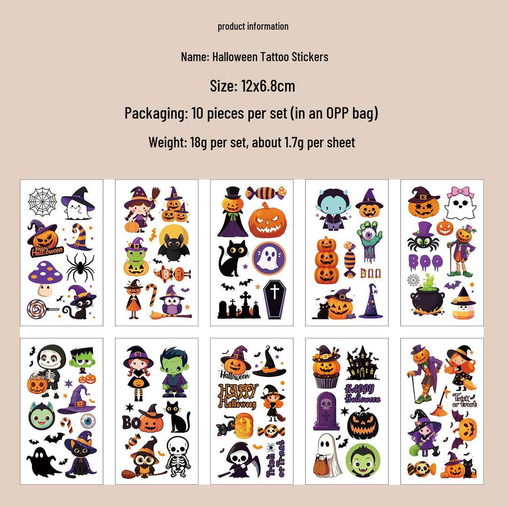 Halloween Graffiti Tattoo Aufkleber: 10 Blätter/Packung für Arm & Gesicht - Kreatives und lustiges Urlaubsspielzeug