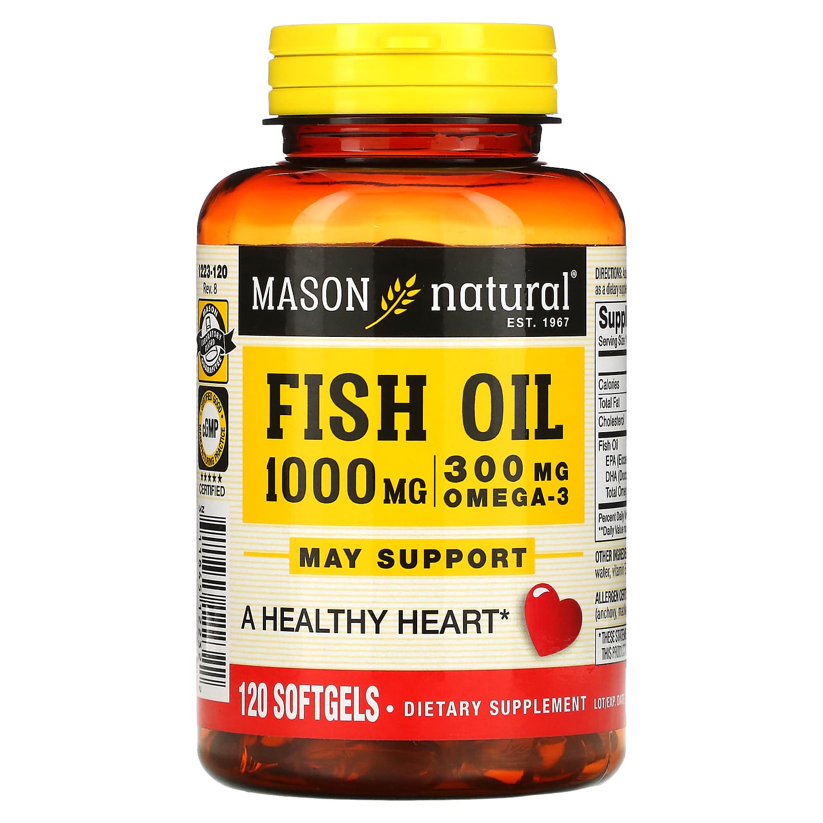 

Mason Natural, Риб ячий жир, 1000 мг, 120 м яких желатинових капсул