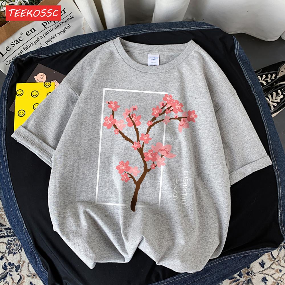Cherry Tree In Full Bloom T-Shirt Men'S Shoulder Drop Retro T Shirts Fashion Originality Tshirt Normcore Loose Short Sleeved