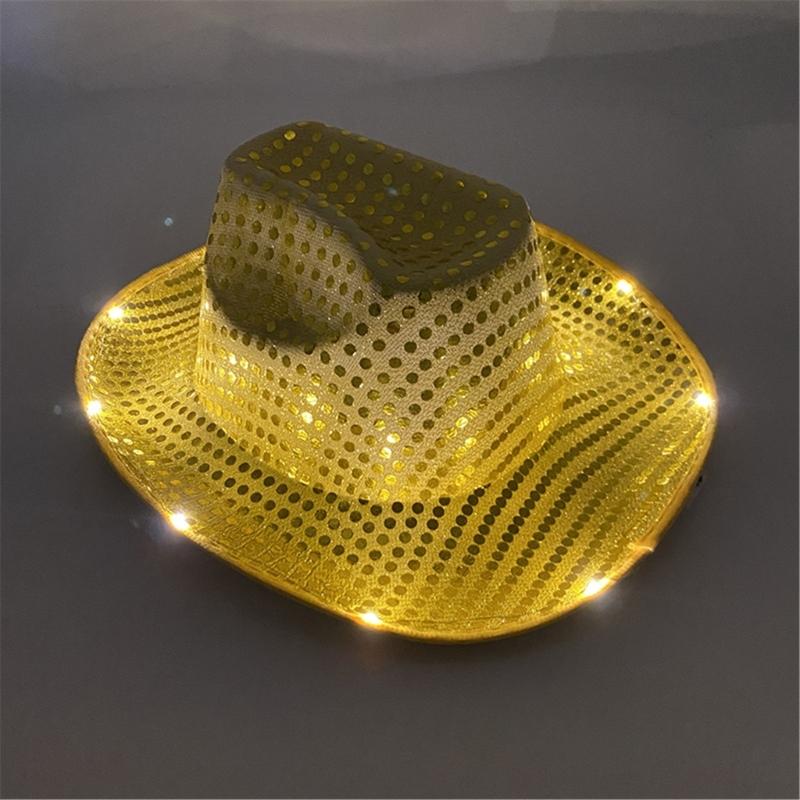 Sparkly Glowing Cowboy Hats Glinting Sequins Panama Hat for Party Halloween