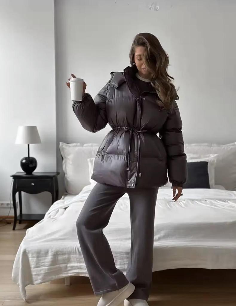 European and American Women's Casual Cotton Drawstring Long Sleeve Fashion Coat