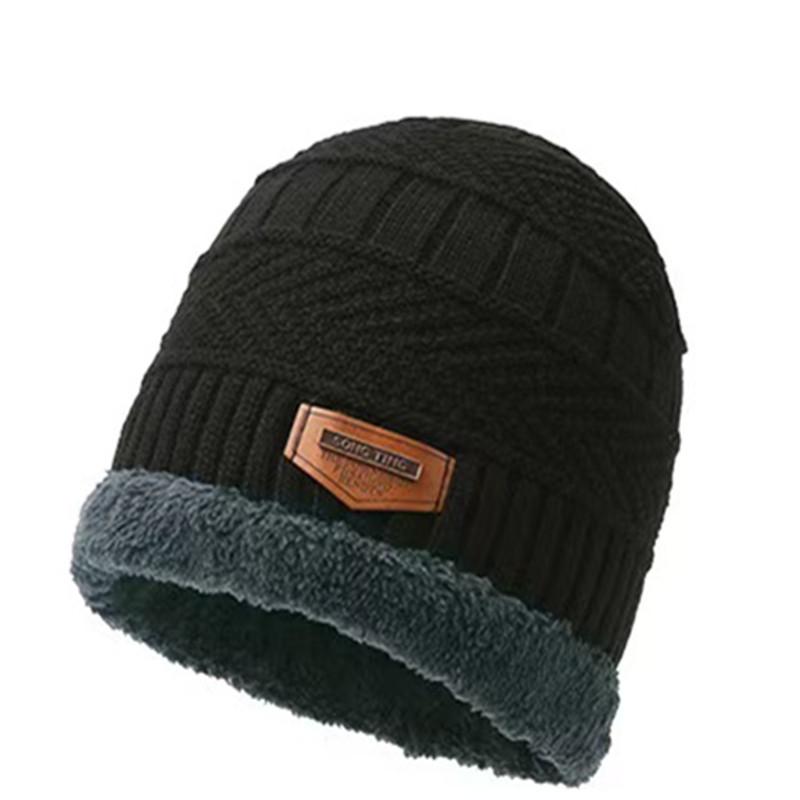 Men's Winter Ear Protection Knitted Hat & Thickened Velvet Neck Warmer Set