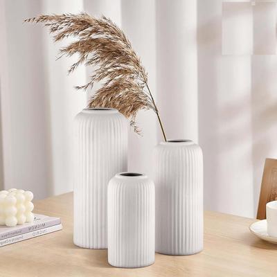 New Ceramic 'White Flute Vase' 10 Inch - Set of 3 | Decorative Flute Vase for Dried Flowers and Pampas Grass | Vases for Home Decor