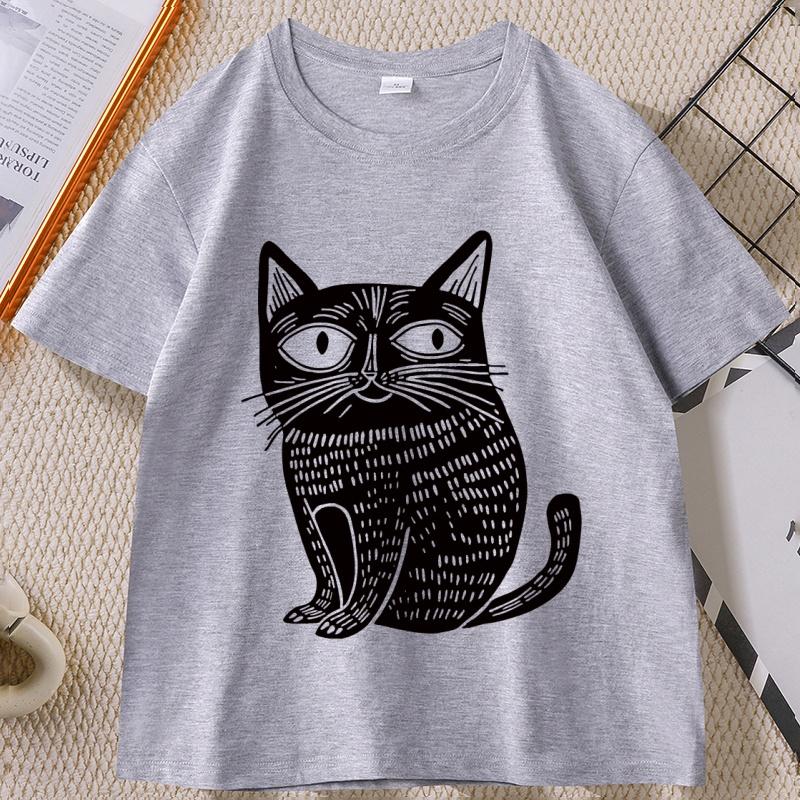 Funny Unique Cat Graphic TShirt Unisex Women Weird Cats T Shirt Vintage Round Neck Cool Streetwear Soft Breathable Tshirt Clothes