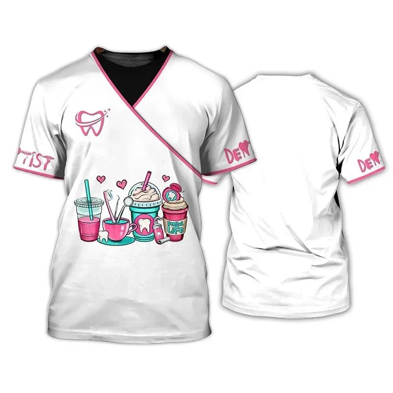 

Летняя футболка с 3D-принтом «Стоматолог» Женская и мужская униформа Уличная рабочая одежда Топ большого размера в стиле Харадзюку для девочек и мужчин 6XL