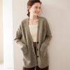 Women's V-Neck Cashmere Knit Cardigan - Autumn/Winter, Long Sleeve, Thick, Stylish & Versatile.