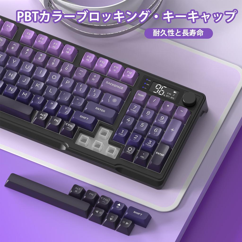ATTACK SHARK X FREE WOLF M96 Gaming Membrane Wireless Dual Mode Wireless PBT Patchwork RGB Volume Knob and Electronic Compatible with Office Purple