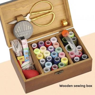 Needle and Thread Box Set, Needle and Thread Bag, Household Sewing Thread Needle Storage Box, Solid Wood Needle and Thread Box