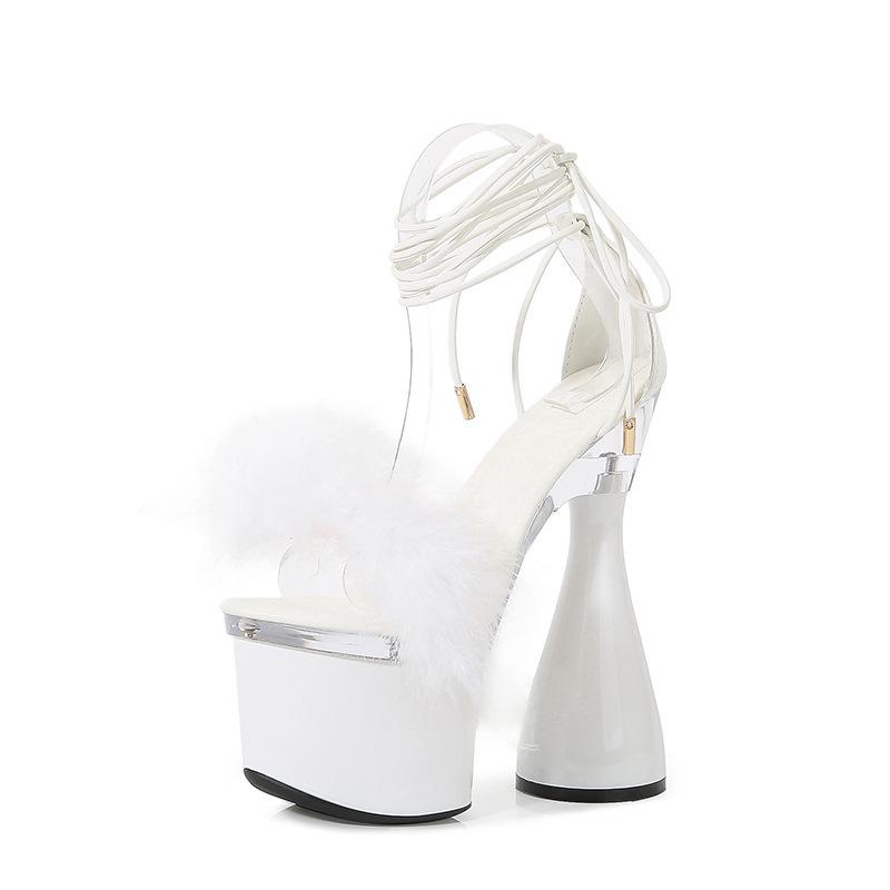18cm Super High Luxury Women'S Sandals Elegant Straps Mao Mao Thick Heel Women'S Pumps And Heels Fashionab Banquet Women'S Shoes