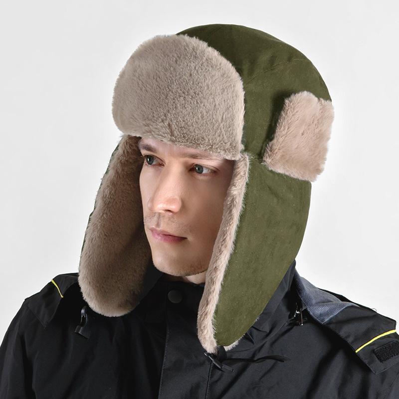 

Зимние шапки, теплые мужские и женские уличные холодо- и ветрозащитные из оленьей шерсти, флисовые утолщенные ушные клапаны, лыжные шапки L（58-60cm） армия зеленый