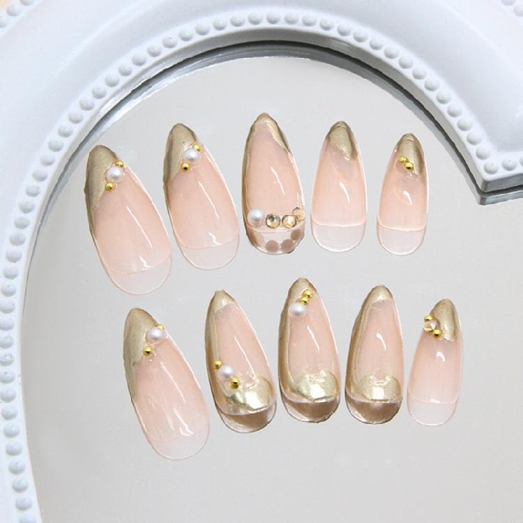 24Pcs Press On Nail Almond Glues On Nail French Fake Nail Designs False Nail Artificial Nail Gifts for Women Girls