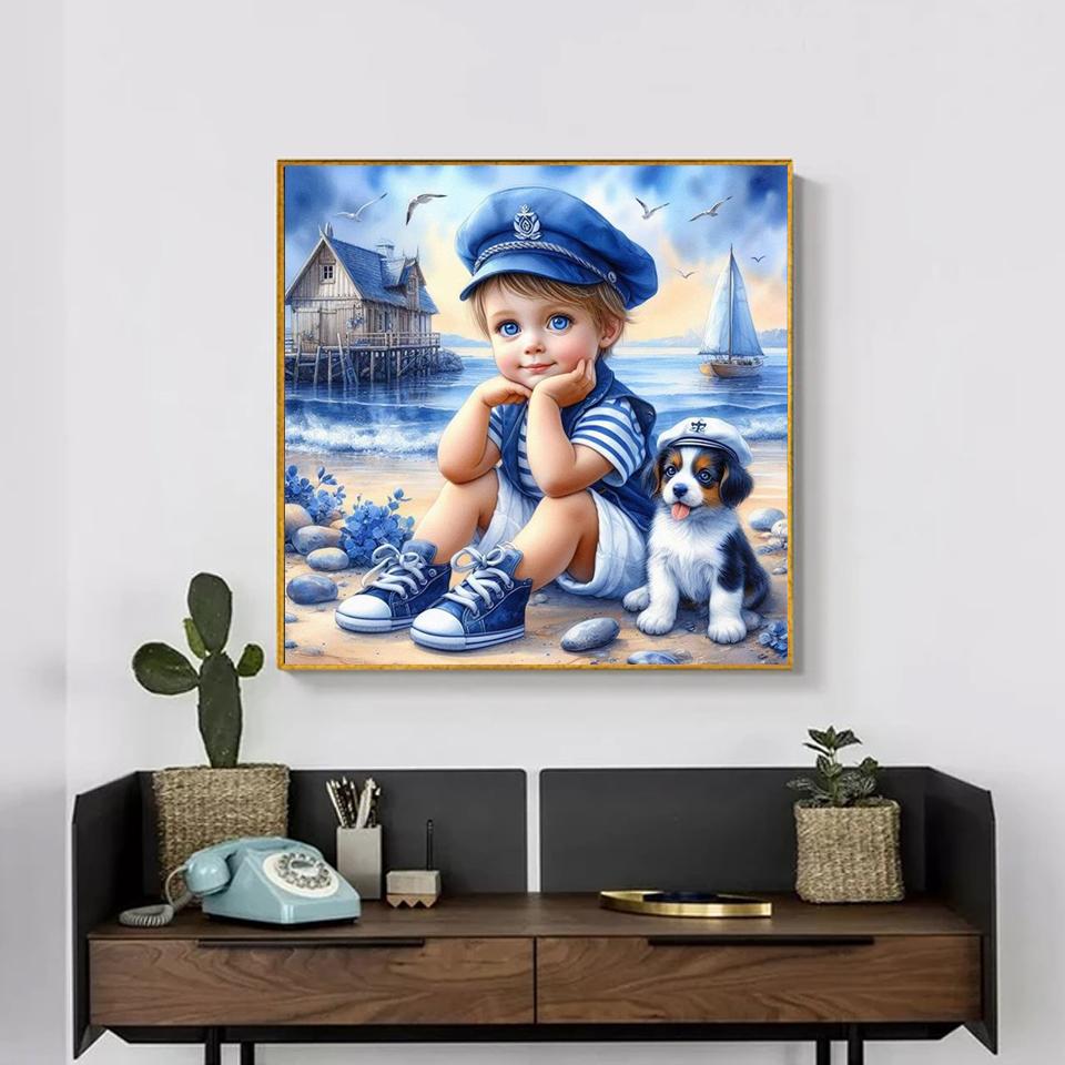 Diamond Painting kits Boy Girl Dog Mosaic Full Drill 5d Diy Diamond Embroidery Seaside Scenery Cross Stitch Home Decor