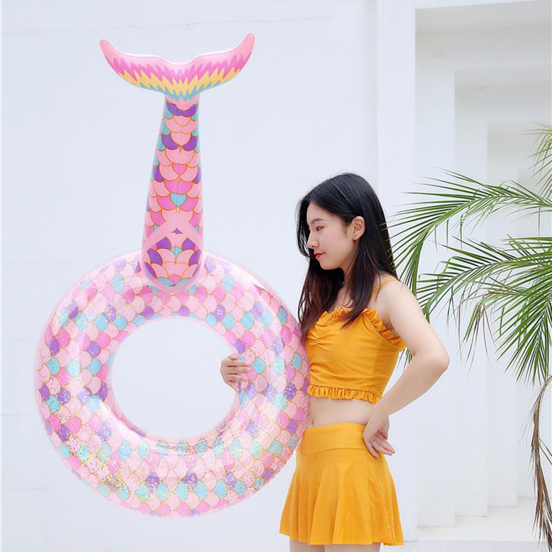 Cartoon New Sequin Mermaid Pattern Inflatable Lifebuoy For Adult Circle Swimming