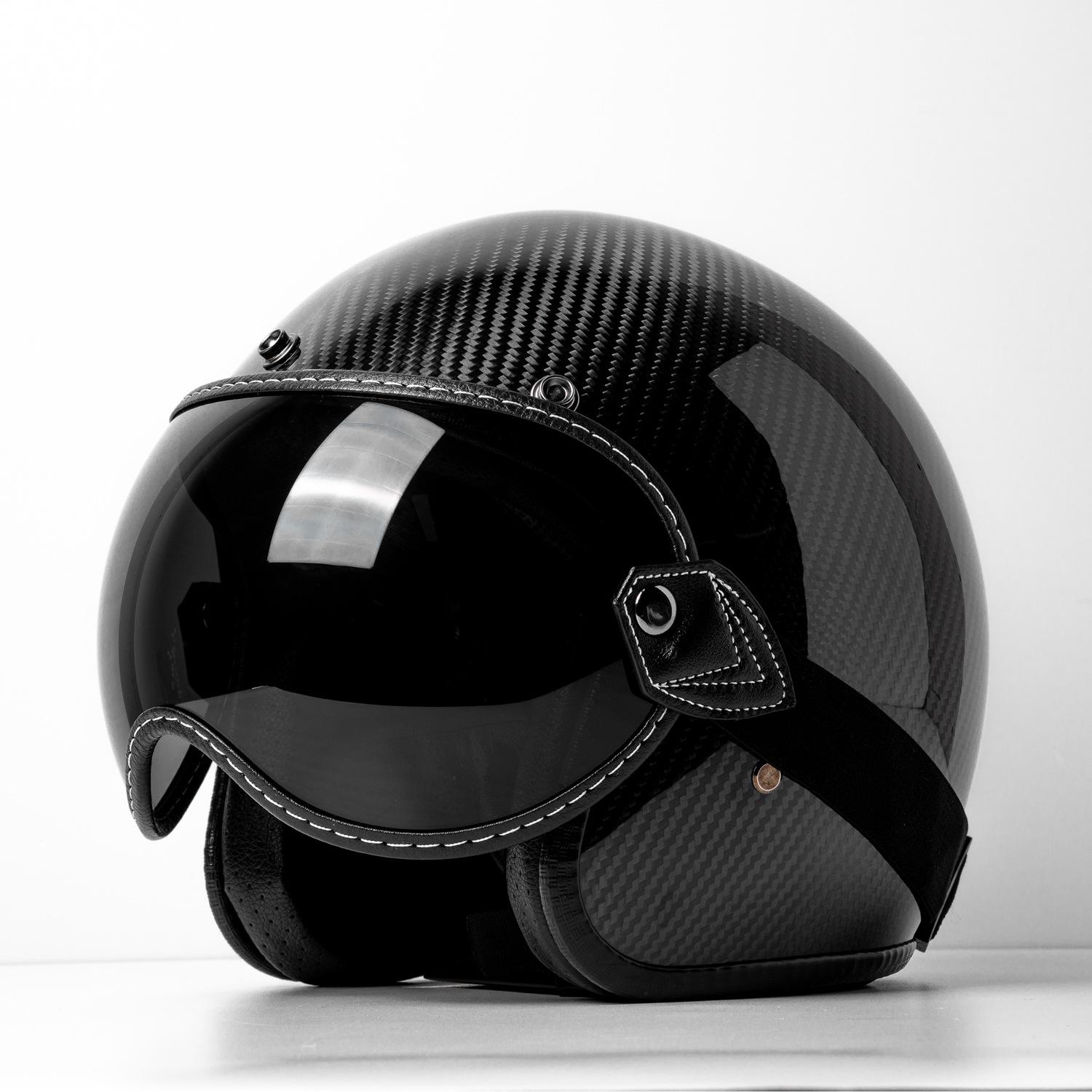 

Forged Carbon Fiber Retro 3/4 Motorcycle Helmet - Half Helmet Style, Four Available M