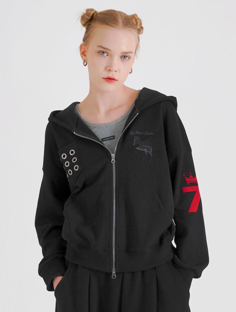La Maison Studio Eyelet Seven Hoodie Zip-Up Black(Fcg1Zp696M)