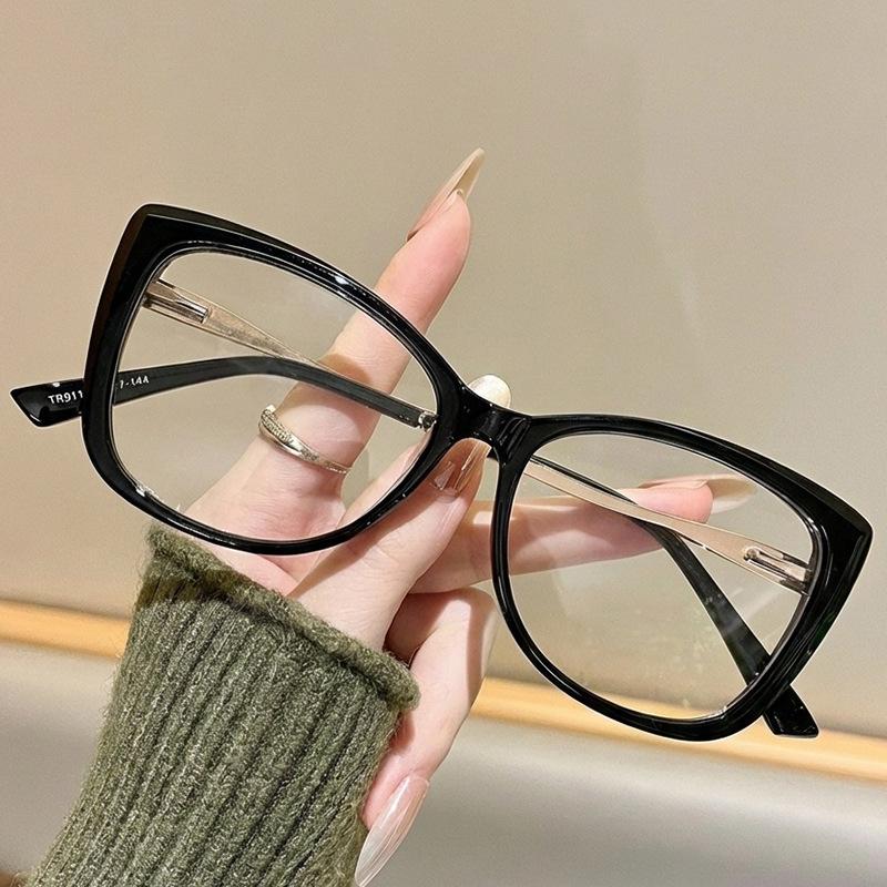 

9116 Retro Cat Eye Large Frame Flat Glasses Reading Glasses Fashion Glasses Frame Myopia Frame Eyes anti-blue light 0 degree