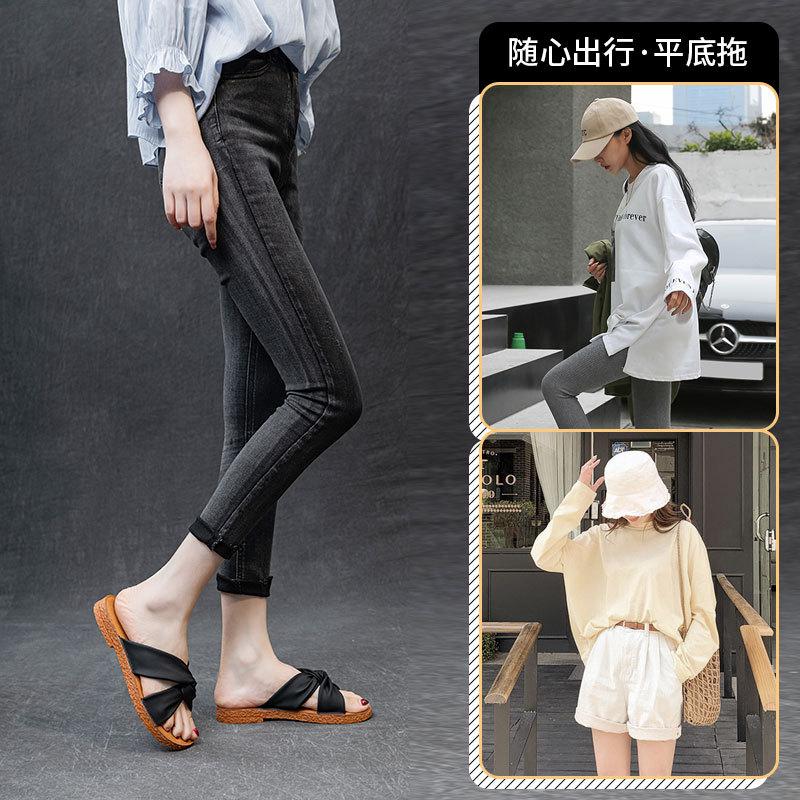 2025 new cross flat heel rubber soft sole daily leisure breathable one-character height increase lightweight foot slippers women