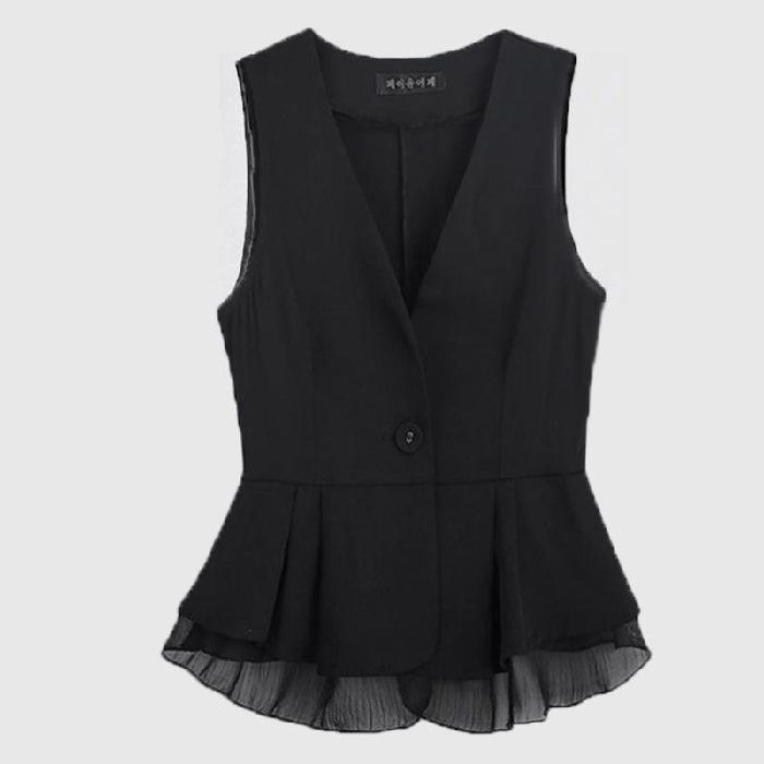 Women's Slim Fit Korean Style Chiffon Waistcoat - Spring/Autumn Sleeveless Jacket