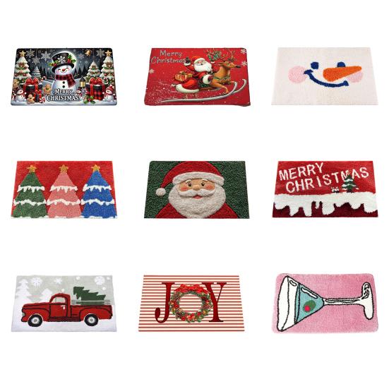 Christmas Themed Pattern Floor Mat Anti-Slip Bottom Soft Comfortable Faux Cashmere Rug Vibrant Color Door Rug