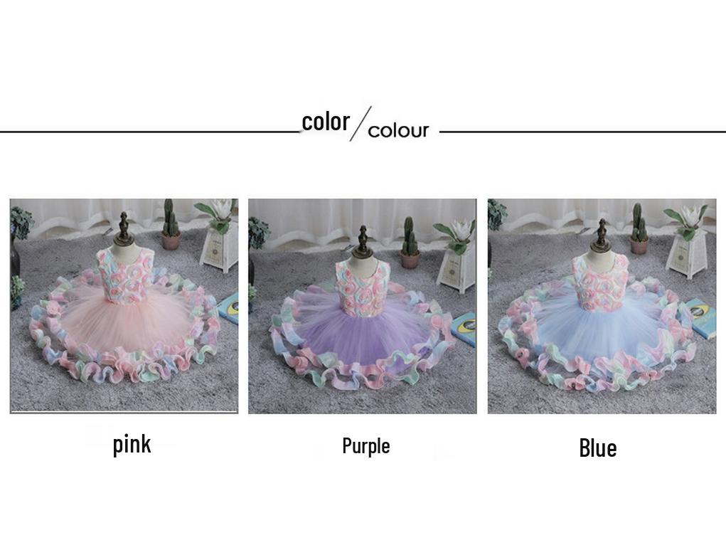 Children's Lace Princess Dress for June 1st Performance – Flower Girl Puffy Dress for Small & Medium-Sized Kids