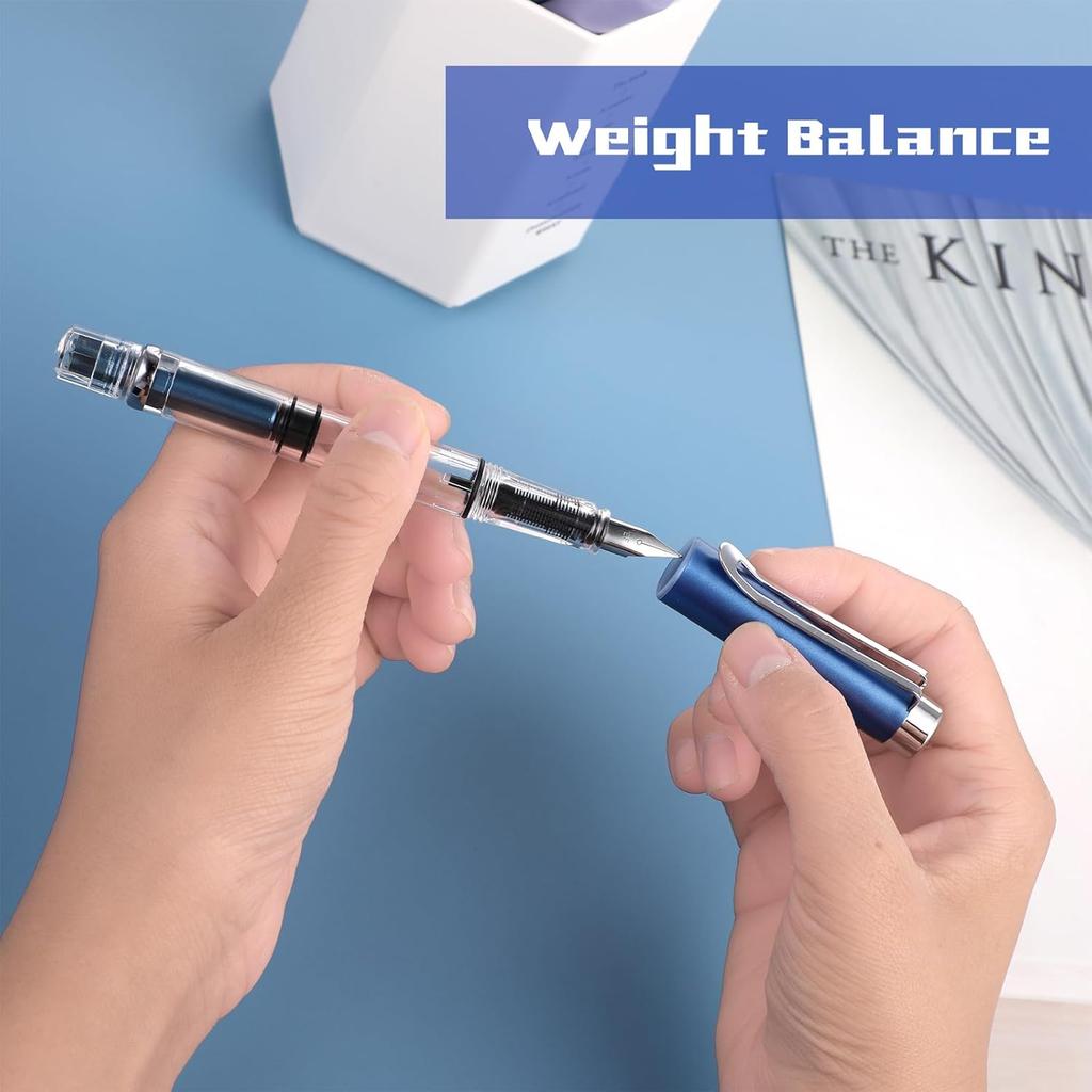 Bewudy 4 Pcs Refillable Fountain Pen Transparent Caligraphy Pens for Writing Upgrated Fine Nib Piston Filling Fountain Pen