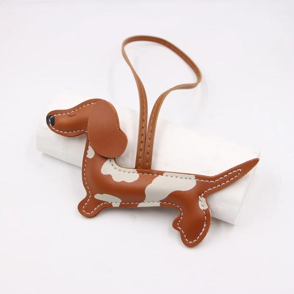PU Klíčenka Dachshund Ručně vyrobený Zvířecí přívěsek na tašku DIY Štěně PU Kožený Kroužek na klíče Ozdoba na klíče