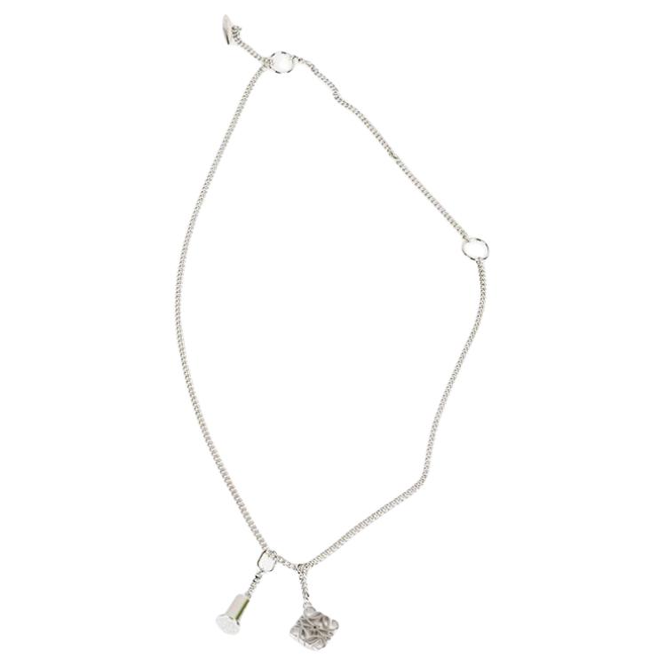 Loewe Logo Pattern Decorative Personality Brass Necklace Women Necklace Silver N691420X01-9230