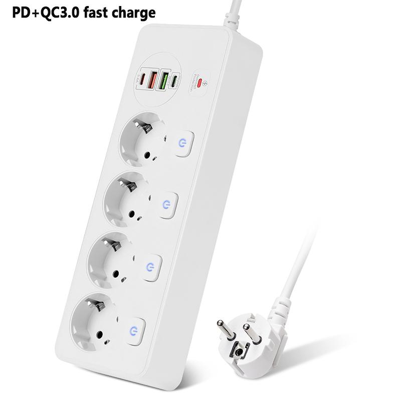 Listwa zasilająca UE gniazdo sieciowe AC Multiprise Smart Home rozszerzenie Adapter elektryczny USB obsługuje PD20W i QC3.0