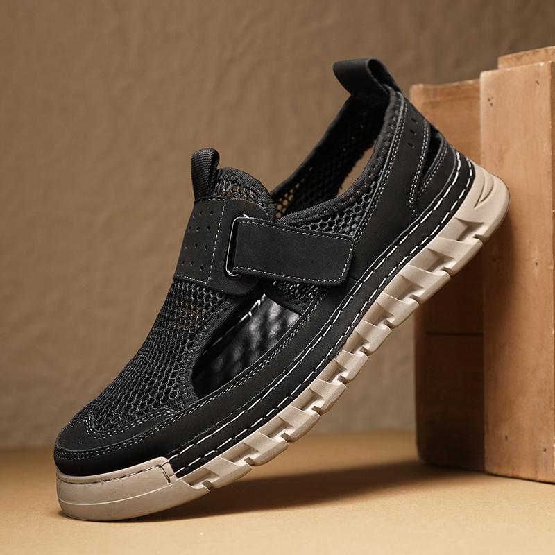 

Senior Men Hand Sewn Thread Sandals Male Leather Mesh Stitching Summer Men Beach Sandals Outdoor Casual Sneakers Sandals 47 чёрный