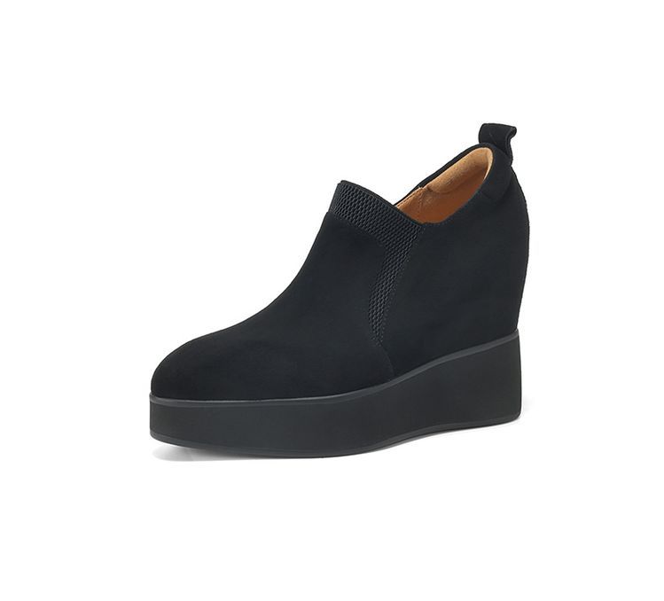 10Cm small man thick-soled super high-heeled leather loafers 2025 new wedge-heeled single shoes elastic inner height-increasing women's shoes