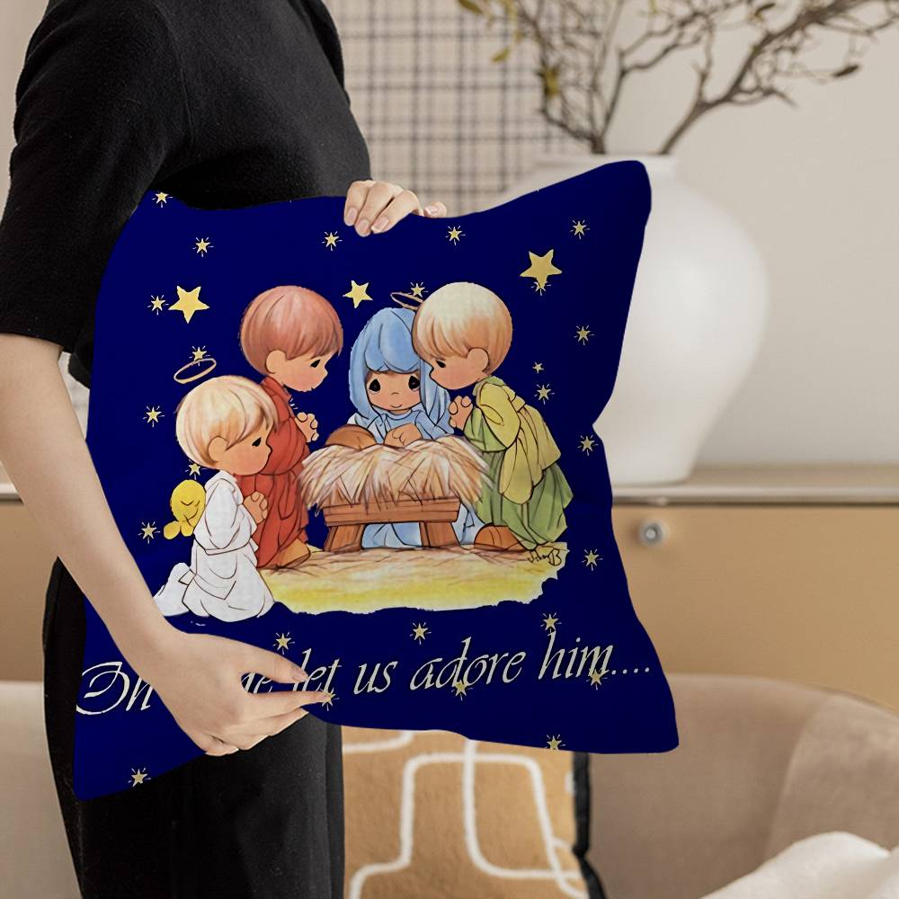 Precious Moments Cute Pillow Covers Cartoon Sofa Decorative Home Double-Sided Printing Short Plush Cute Cushion Cover