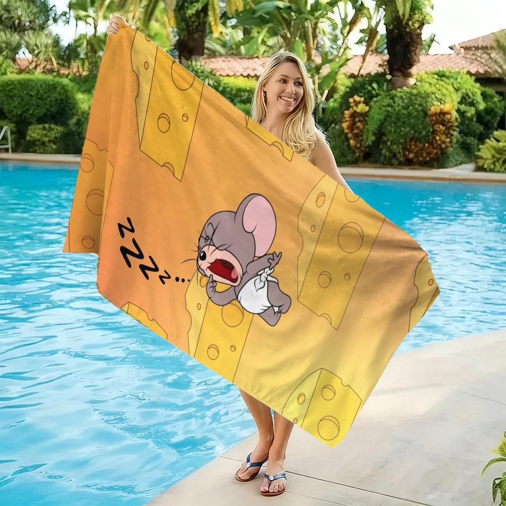 Asciugamano da Spiaggia Tom&Jerry Grigio Asciugatura Rapida Super Assorbente Adatto per Vacanze al Mare Piscina Estate Regalo Divertente per Amici