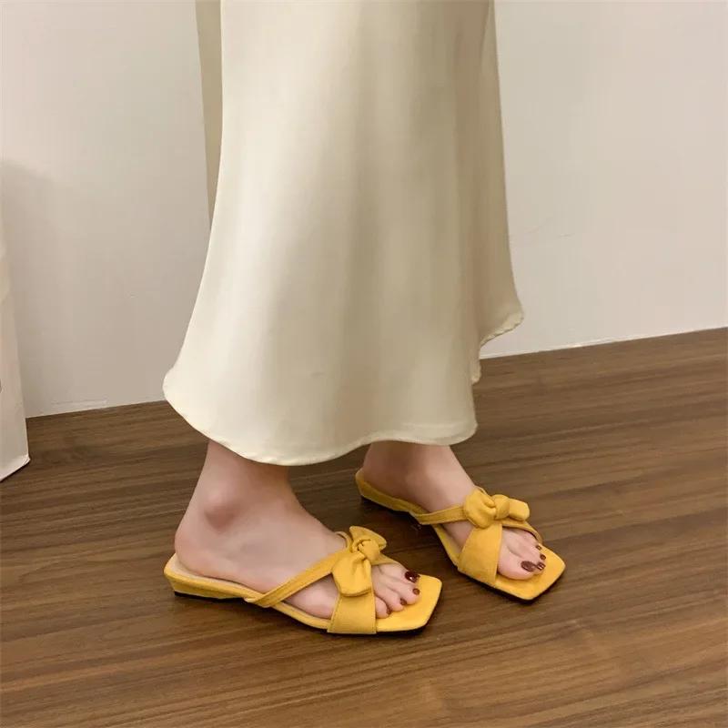 Gentle Fairy Style Butterfly Knot Low Heel Sandals Women's Summer New Coarse Heel Match Skirts Outdoor Wear Polyurethane