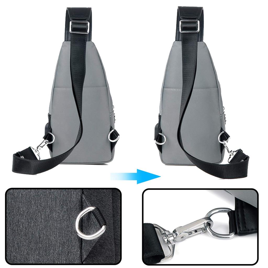 FANDARE Crossbody Bag with USB Reversible iPad Multiple Popular Chest Bag for Outdoors and Casual Dark Gray Men's One-Shoulder Port, Left/Right Strap,